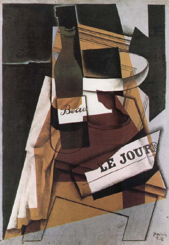 Juan Gris Winebottle Daily and fruit dish France oil painting art